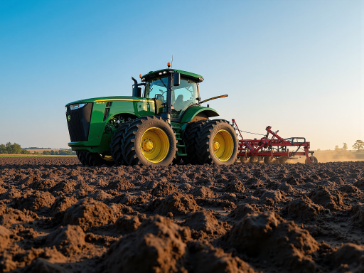 坦桑尼亚水稻田，农民在田间查看作物，现代化农业设备在旁作业